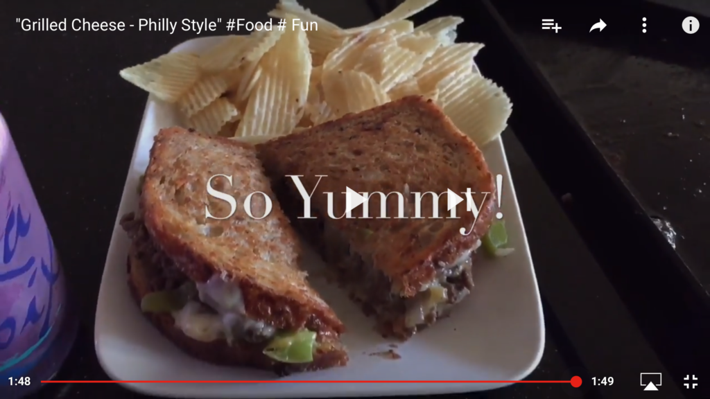 Video screenshot of grilled cheese sandwich Philly style